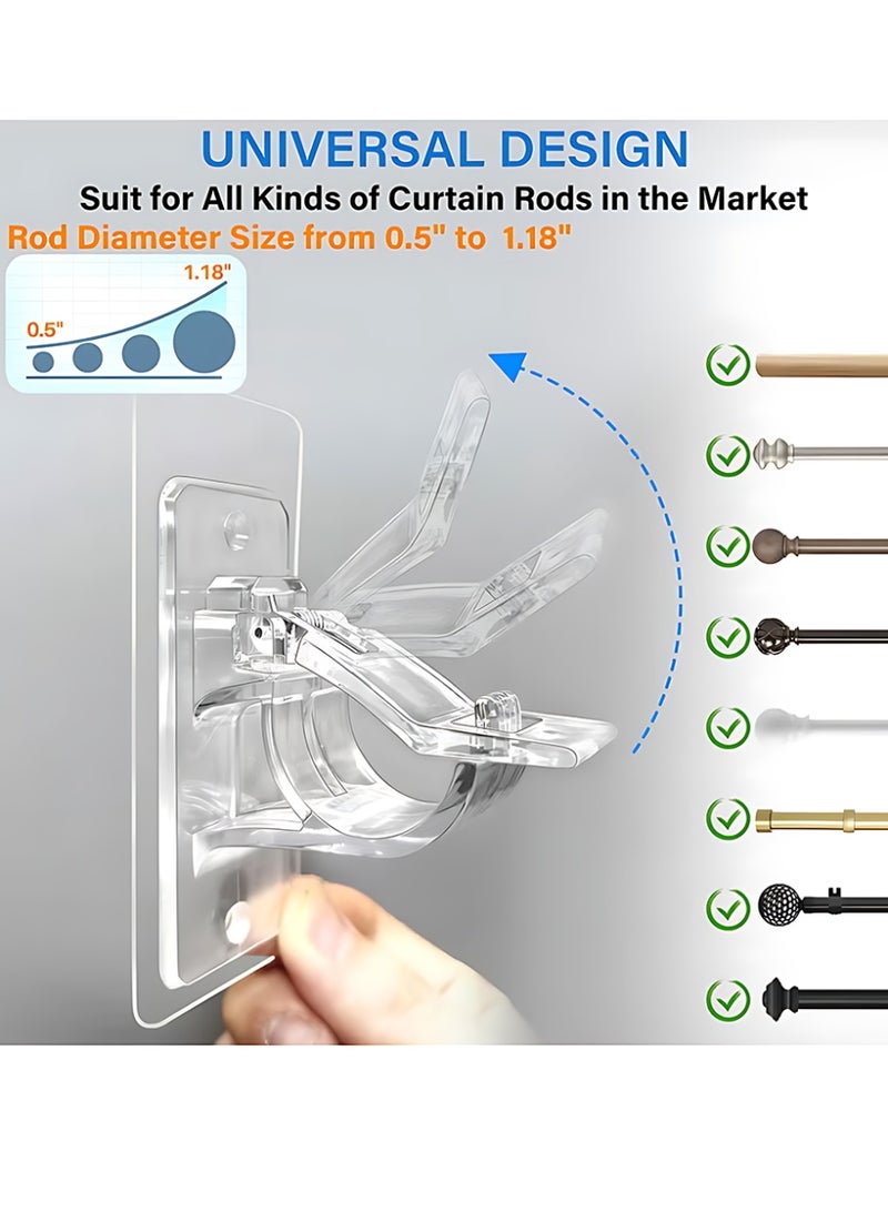 4-Pack No Drill Needed Curtain Rod Holders Brackets, Self Adhesive Rod Holder Hooks, Multipurpose Nail Free Stick on Curtain Rod Hooks - Image 2